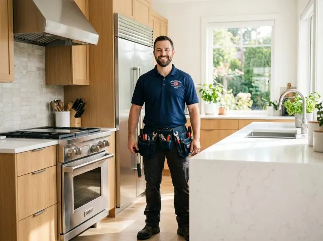Appliance Repair Hero technician in a Borden, IN kitchen after an appliance repair